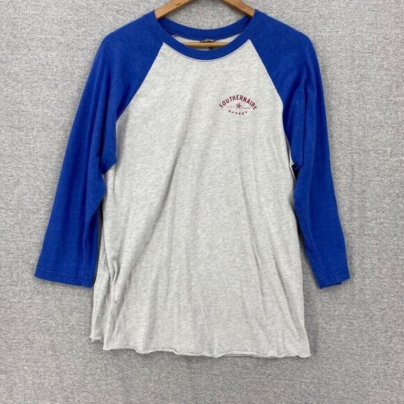 Southernaire Market TShirt Mens Large Gray Blue Raglan Sleeve Nashville Butcher - Picture 1 of 11
